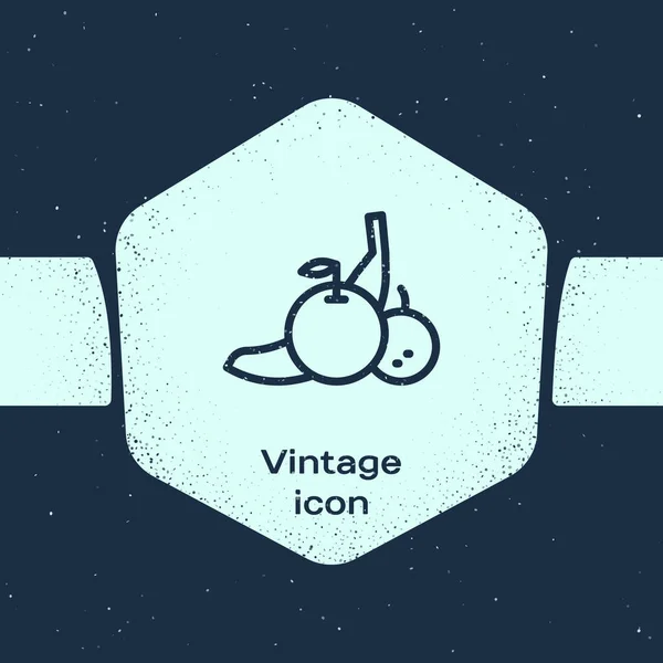 Grunge Line Fruit Symbol isoliert auf blauem Hintergrund. Monochrome Vintage-Zeichnung. Vektor — Stockvektor
