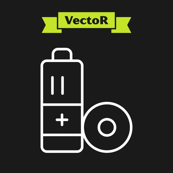 White line Battery icon isolated on black background. Lightning bolt symbol. Vector — Stock Vector