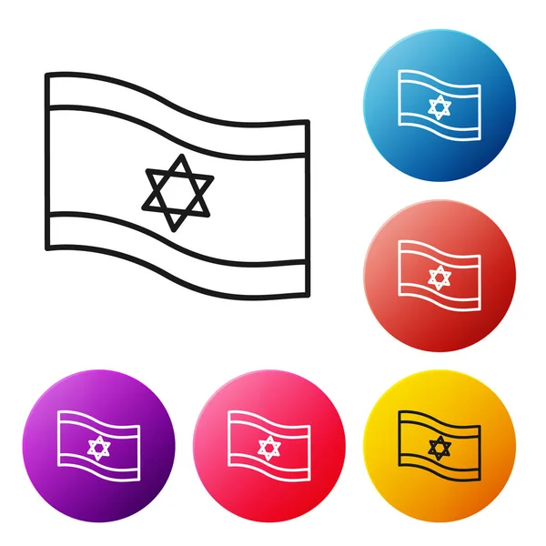 Μαύρη γραμμή Σημαία του Ισραήλ εικόνα απομονωμένη σε λευκό φόντο. Εθνικό πατριωτικό σύμβολο. Ορισμός εικονίδια πολύχρωμα κουμπιά κύκλο. Διάνυσμα — Διανυσματικό Αρχείο