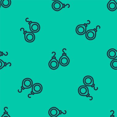 Mavi çizgili küpe ikonu yeşil arka planda izole edilmiş pürüzsüz desen. Mücevher aksesuarları. Vektör