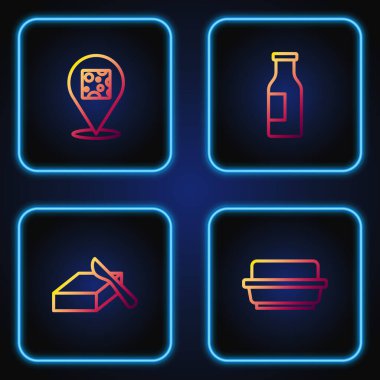 Tereyağında tereyağı, sütlü peynir ve şişe. Renk simgeleri. Vektör