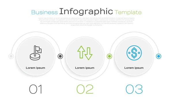 Definir linha Bandeira, Seta e símbolo do dólar. Modelo de infográfico de negócios. Vetor — Vetor de Stock