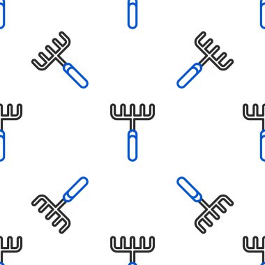 Çizgi Bahçesi tırmık simgesi beyaz arka planda izole edilmiş pürüzsüz desen. Bahçecilik, tarım, çiftçilik aleti. Toprak işçisi. Temizlik ekipmanları. Renkli taslak konsepti. Vektör