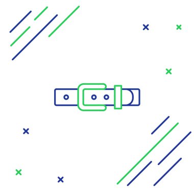 Beyaz arka planda izole edilmiş düğmeli çelik toka ikonu olan çizgili deri kemer. Renkli taslak konsepti. Vektör