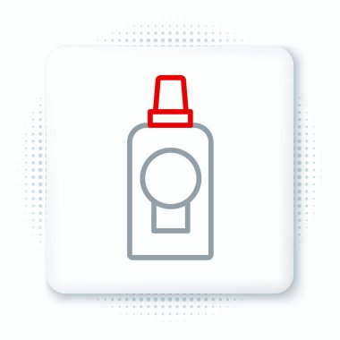 Ağız gargarası plastik şişe simgesi beyaz arkaplanda izole edildi. Ağzını çalkalamak için sıvı. Ağız bakım ekipmanları. Renkli taslak konsepti. Vektör