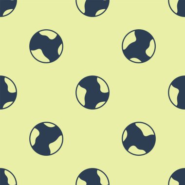 Mavi Dünya ikonu sarı arka planda izole edilmiş pürüzsüz desen. Dünya ya da Dünya işareti. Küresel internet sembolü. Geometrik şekiller. Vektör