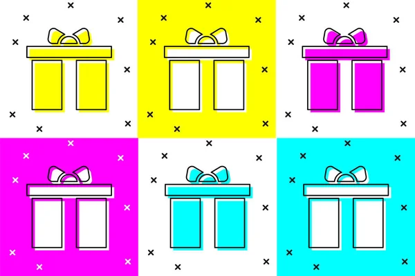 Set Geschenk-Box-Symbol isoliert auf farbigem Hintergrund. Alles Gute zum Geburtstag. Vektor — Stockvektor