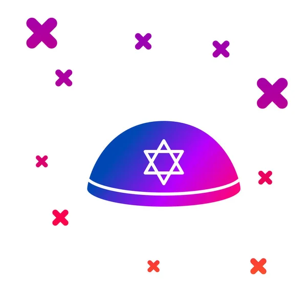 Cor kippah judaico com estrela do ícone david isolado no fundo branco. Chapéu de yarmulke judeu. Gradiente formas dinâmicas aleatórias. Vetor — Vetor de Stock
