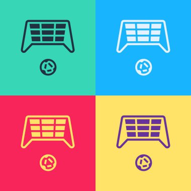 Top ikonu renkli arka planda izole edilmiş Pop Art Soccer golü. Vektör