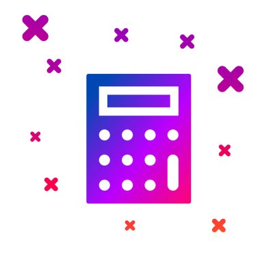 Renk Hesaplayıcı simgesi beyaz arkaplanda izole edildi. Muhasebe sembolü. İş hesaplamaları matematik eğitimi ve finans. Kademeli rastgele dinamik şekiller. Vektör