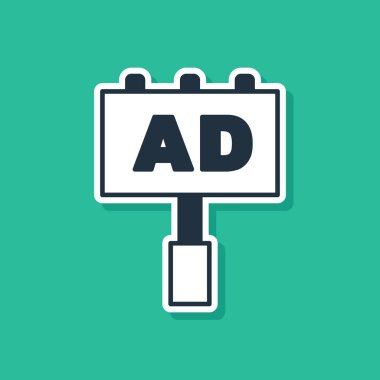 Yeşil arkaplanda mavi reklam simgesi izole edildi. Pazarlama ve tanıtım süreci kavramı. İlgili reklamlar. Sosyal medya reklamcılığı. Vektör