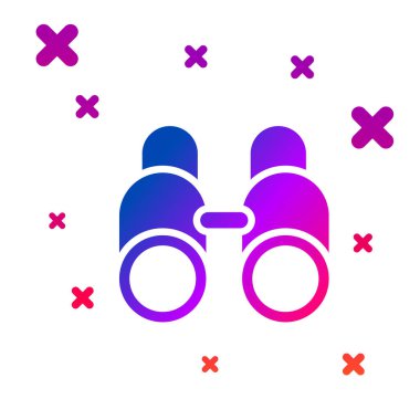 Beyaz arkaplanda izole edilmiş renkli dürbün simgesi. Yazılım işareti bul. Casus ekipman sembolü. Kademeli rastgele dinamik şekiller. Vektör