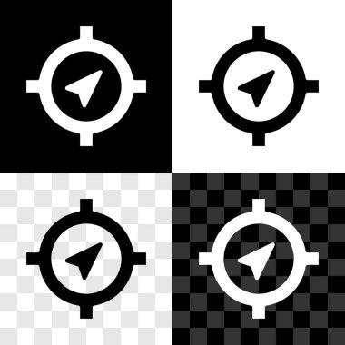 Pusula simgesini siyah beyaz, şeffaf arkaplanda izole et. Rüzgâr yön bulma sembolü. Rüzgar gül işareti. Vektör