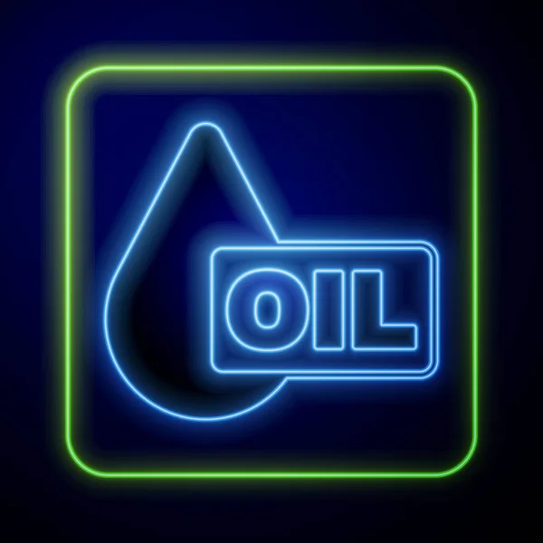 Glowing neon Oil drop icon isolated on blue background. Vector — Stock Vector