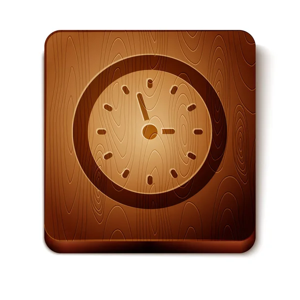 stock vector Brown Clock icon isolated on white background. Time symbol. Wooden square button. Vector