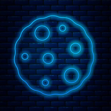 Parlak neon çizgili kurabiye ya da çikolata ikonlu bisküvi tuğla duvar arkasında izole edilmiş. Vektör