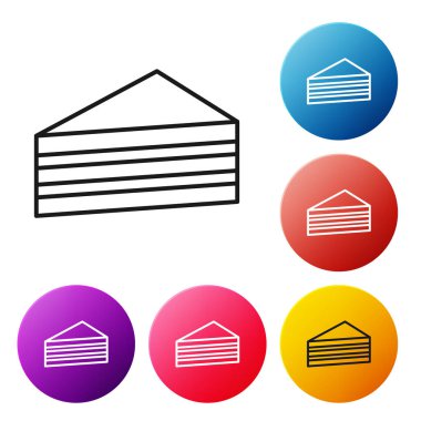 Beyaz arkaplanda siyah çizgi kek simgesi izole edildi. Doğum günün kutlu olsun. Renkli daire düğmelerini ayarlayın. Vektör