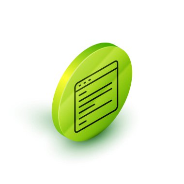 Isometric line Computer api arayüz simgesi beyaz arkaplanda izole edildi. Uygulama programlama arayüzü API teknolojisi. Yazılım entegrasyonu Yeşil daire düğmesi. Vektör