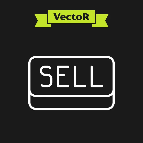Weiße Linie Verkaufen Schaltfläche Symbol isoliert auf schwarzem Hintergrund. Finanz- und Aktienmarktkonzept. Vektor — Stockvektor