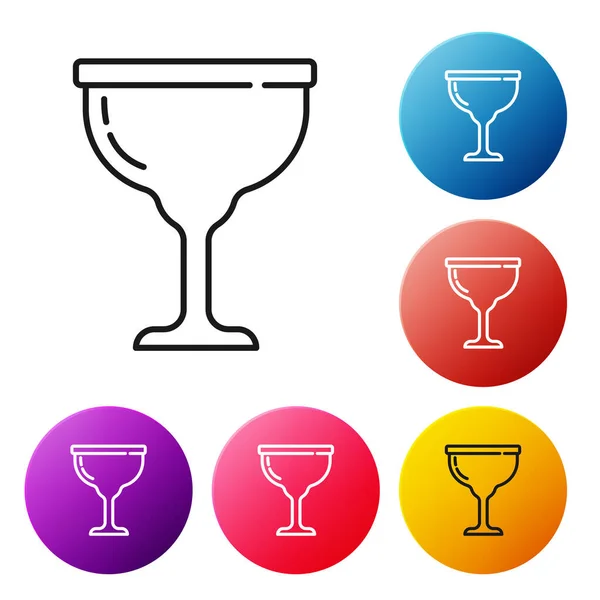 Ligne noire icône de gobelet juif isolé sur fond blanc. Coupe de vin juive pour kiddush. Coupe Kiddush pour Shabbat. Définir des icônes boutons de cercle colorés. Vecteur — Image vectorielle