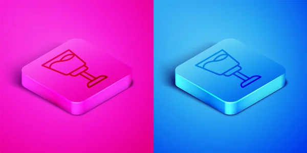 Isometric line Wine glass icon isolated on pink and blue background. Wineglass sign. Square button. Vector — Stock Vector