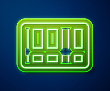 Parlayan neon çizgi barkod simgesi mavi arkaplanda izole edildi. Vektör