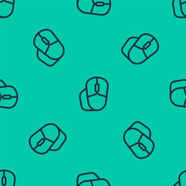 Mavi çizgi bilgisayar fare simgesi yeşil arkaplanda kusursuz desen izole etti. Tekerlek sembollü optik. Vektör