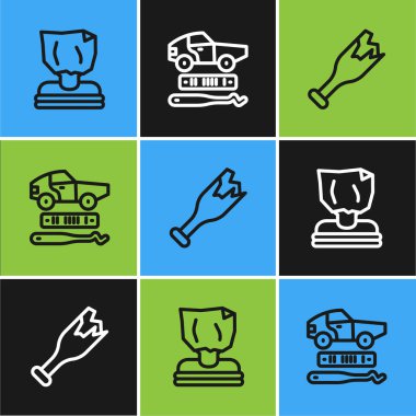 Hattı kurun, adam kaçırma, kırık şişe silah ve araba hırsızlığı ikonu. Vektör