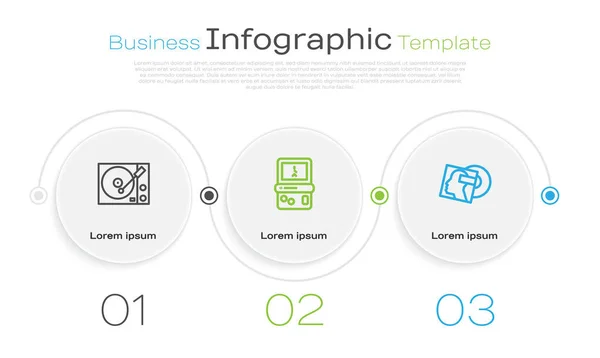 Set line Vinyl player, Tetris and disk. Business infographic template. Vector — vektorikuva