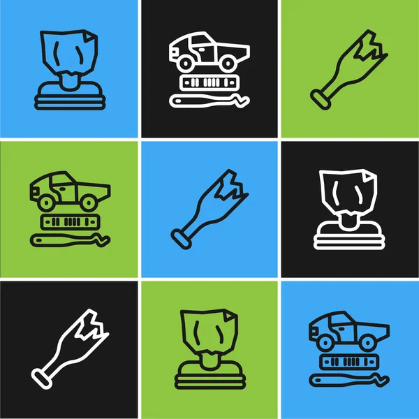 Hattı kurun, adam kaçırma, kırık şişe silah ve araba hırsızlığı ikonu. Vektör