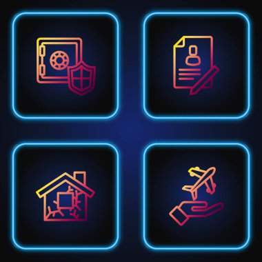 House, kalkan ve belgelerle birlikte güvenli bir hat oluştur. Renk simgeleri. Vektör