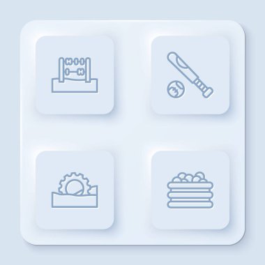 Çizgi Abacus, beyzbol sopası top, dönme dolap ve bilardo topları. Beyaz kare düğme. Vektör