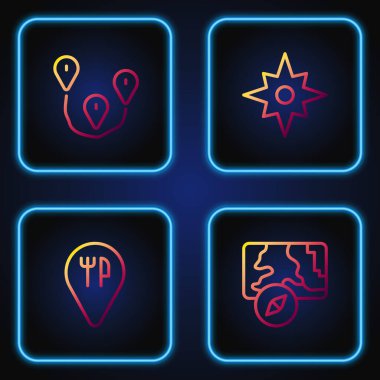 Şehir haritası navigasyonu, kafe ve restoran konumu Route and Wind yükseldi. Renk simgeleri. Vektör