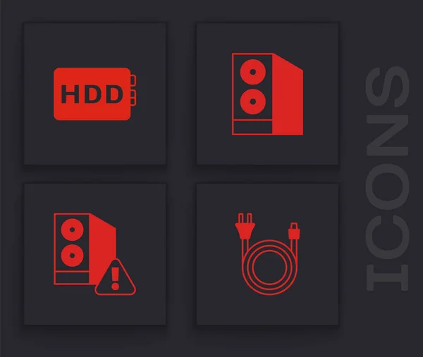 Set prise électrique, disque dur disque dur, cas de l'ordinateur et l'icône. Vecteur — Image vectorielle