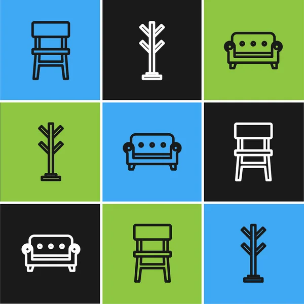 Set line Chair, Sofa and Coat stand icon. Vector — Stock Vector