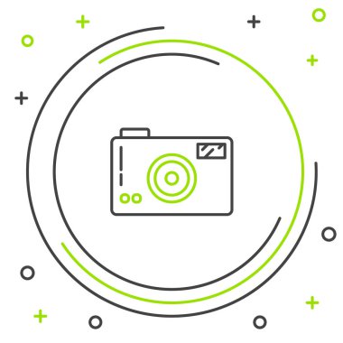 Çizgi fotoğraf makinesi simgesi beyaz arkaplanda izole edildi. Fotoğraf makinesi simgesi. Renkli taslak konsepti. Vektör