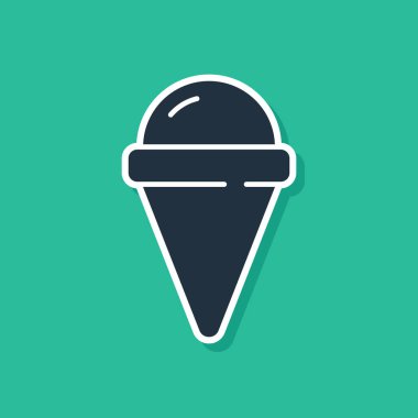 Yeşil arka planda izole edilmiş waffle külahlı mavi dondurma. Güzel sembol. Vektör