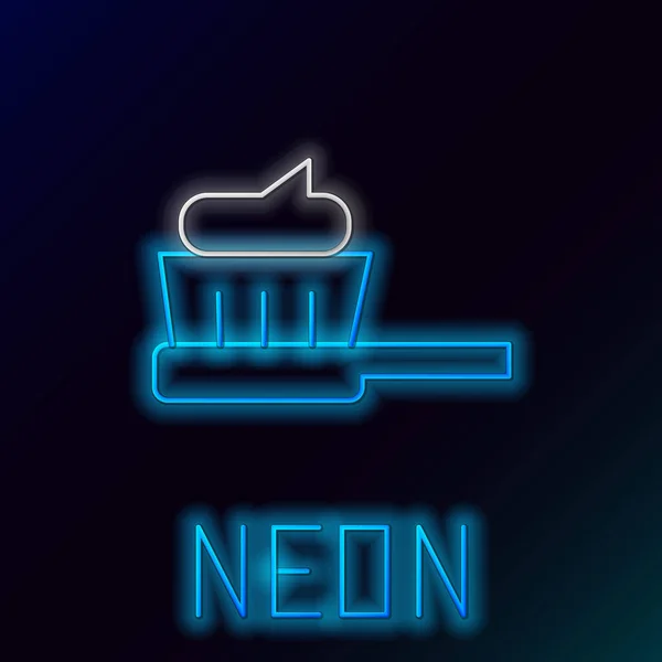 Linea fluorescente al neon Spazzolino con icona dentifricio isolato su sfondo nero. Concetto di contorno colorato. Vettore — Vettoriale Stock
