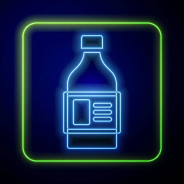 Žhnoucí neon Plastová láhev na prací prostředek, bělidlo, mycí kapalina nebo jiná ikona čisticího prostředku izolovaná na modrém pozadí. Vektor — Stockový vektor