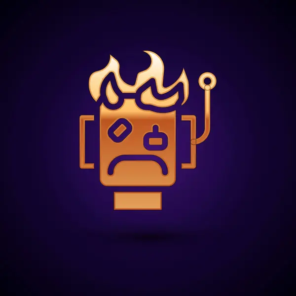 Gold Robot burned out icon isolated on black background. Vector — Stock Vector