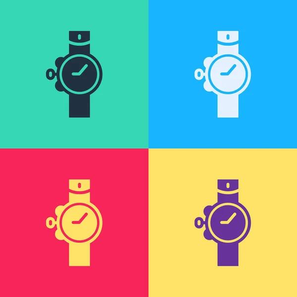 Pop art Muñeca icono del reloj aislado en el fondo de color. Icono del reloj de pulsera. Vector — Archivo Imágenes Vectoriales