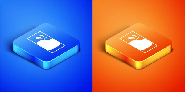 Isometric Glass with milk icon isolated on blue and orange background. Square button. Vector — Stock Vector