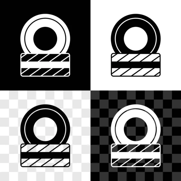 Set Icono de rueda de coche aislado en blanco y negro, fondo transparente. Vector — Vector de stock