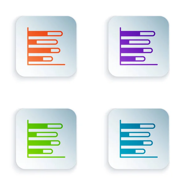 Color Pie Diagramm Infografik-Symbol isoliert auf weißem Hintergrund. Diagrammdiagramm-Zeichen. Setzen Sie bunte Symbole in quadratische Tasten. Vektor — Stockvektor