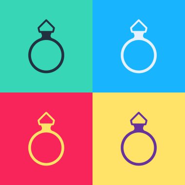 Pop Art Diamond nişan yüzüğü ikonu renk arkaplanında izole edilmiş. Vektör