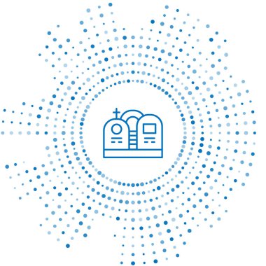 Mezar taşı simgesi beyaz arkaplanda izole edilmiş mavi çizgi. Soyut çember rastgele noktalar. Vektör