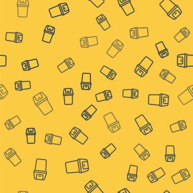 Mavi çizgi çöp kutusu simgesi sarı arkaplandaki kusursuz deseni izole etti. Çöp kutusu tabelası. Sepet simgesini geri dönüştür. Ofis çöpü ikonu. Vektör