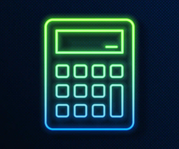 Lumineux néon ligne Calculatrice icône isolée sur fond bleu. Symbole comptable. Calcul des entreprises mathématiques éducation et finance. Vecteur — Image vectorielle