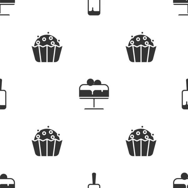 Set Ice cream, Cake on plate and Cupcake on seamless pattern. Vector — Stock Vector