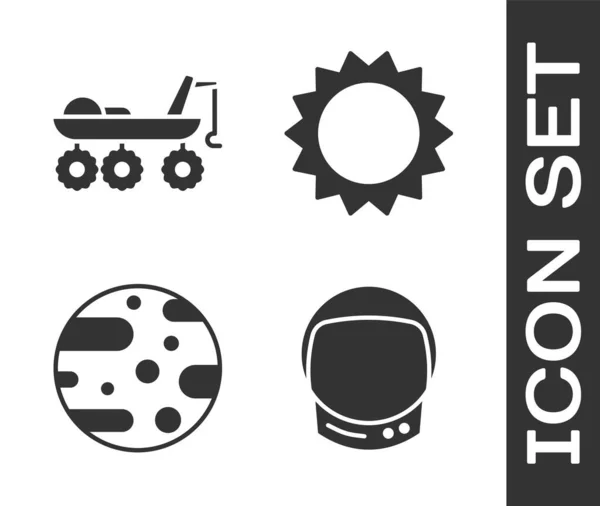 Set Capacete de astronauta, Mars rover, Planet Mars e ícone do Sol. Vetor —  Vetores de Stock